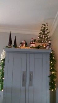 Cabinet top christmas decor snowman